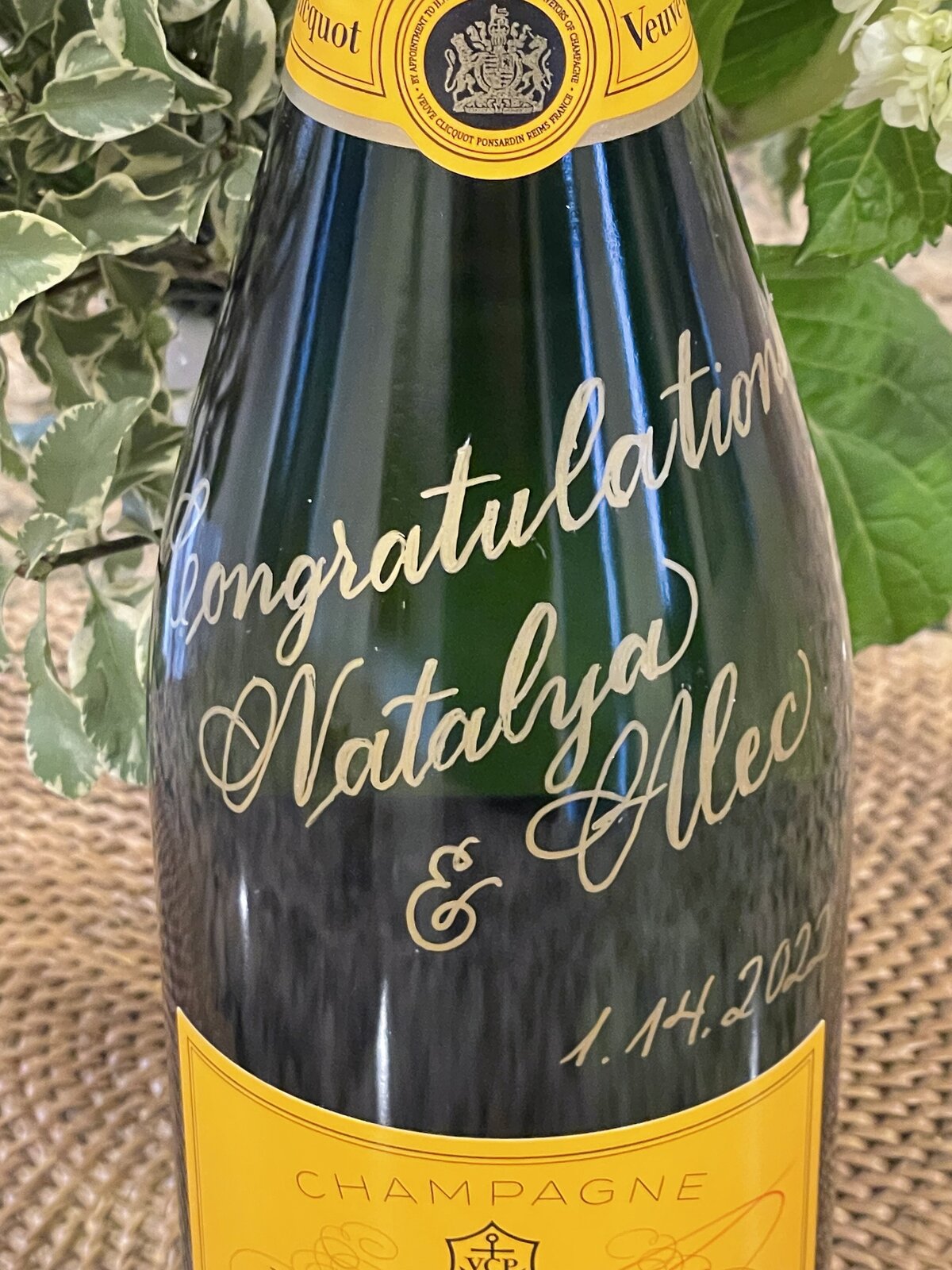 Champagne Bottle Engraving on Site Calligraphy