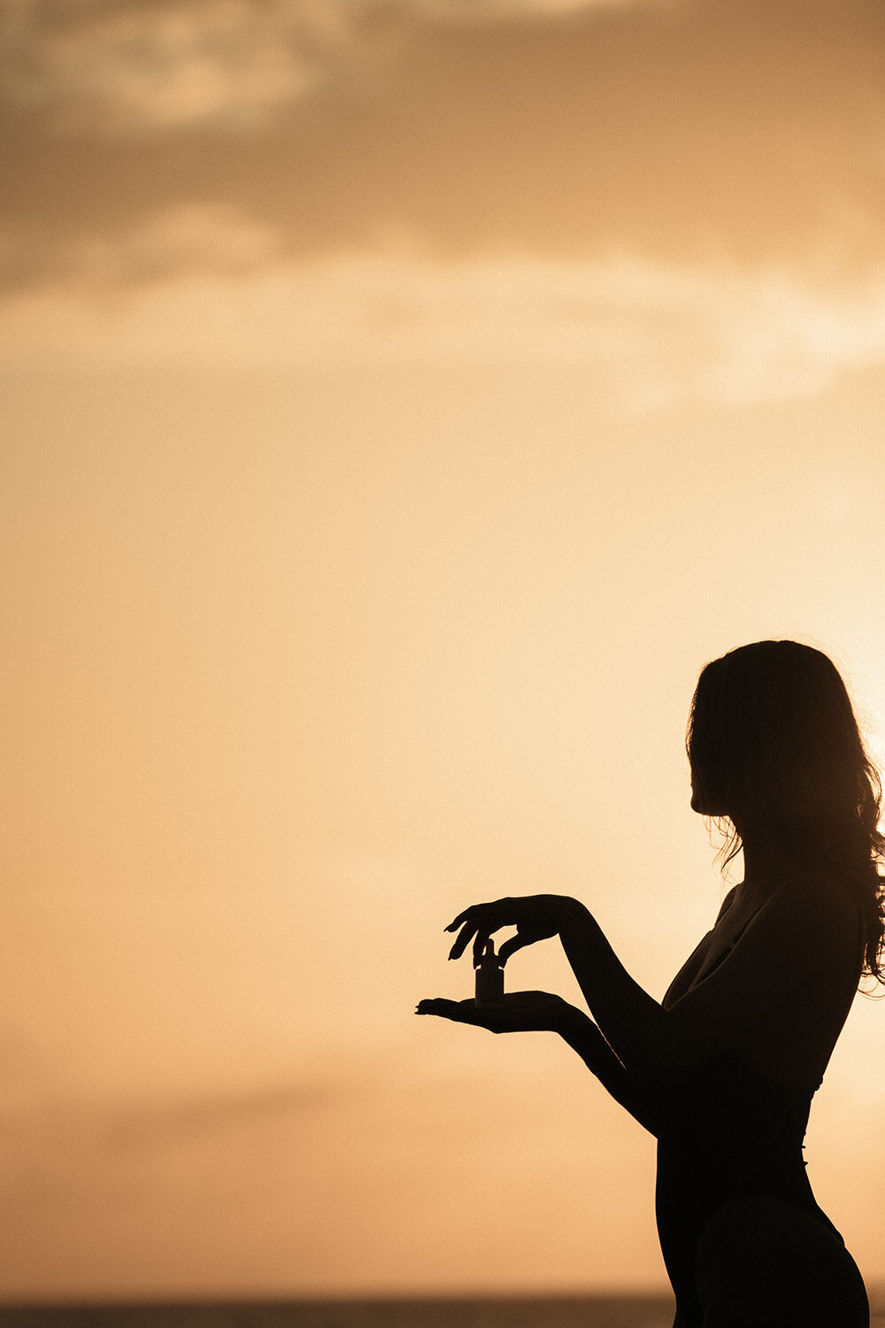Artistic silhouette taken by a Sunshine Coast branding photographer at sunset, showcasing elegance and movement in brand storytelling.