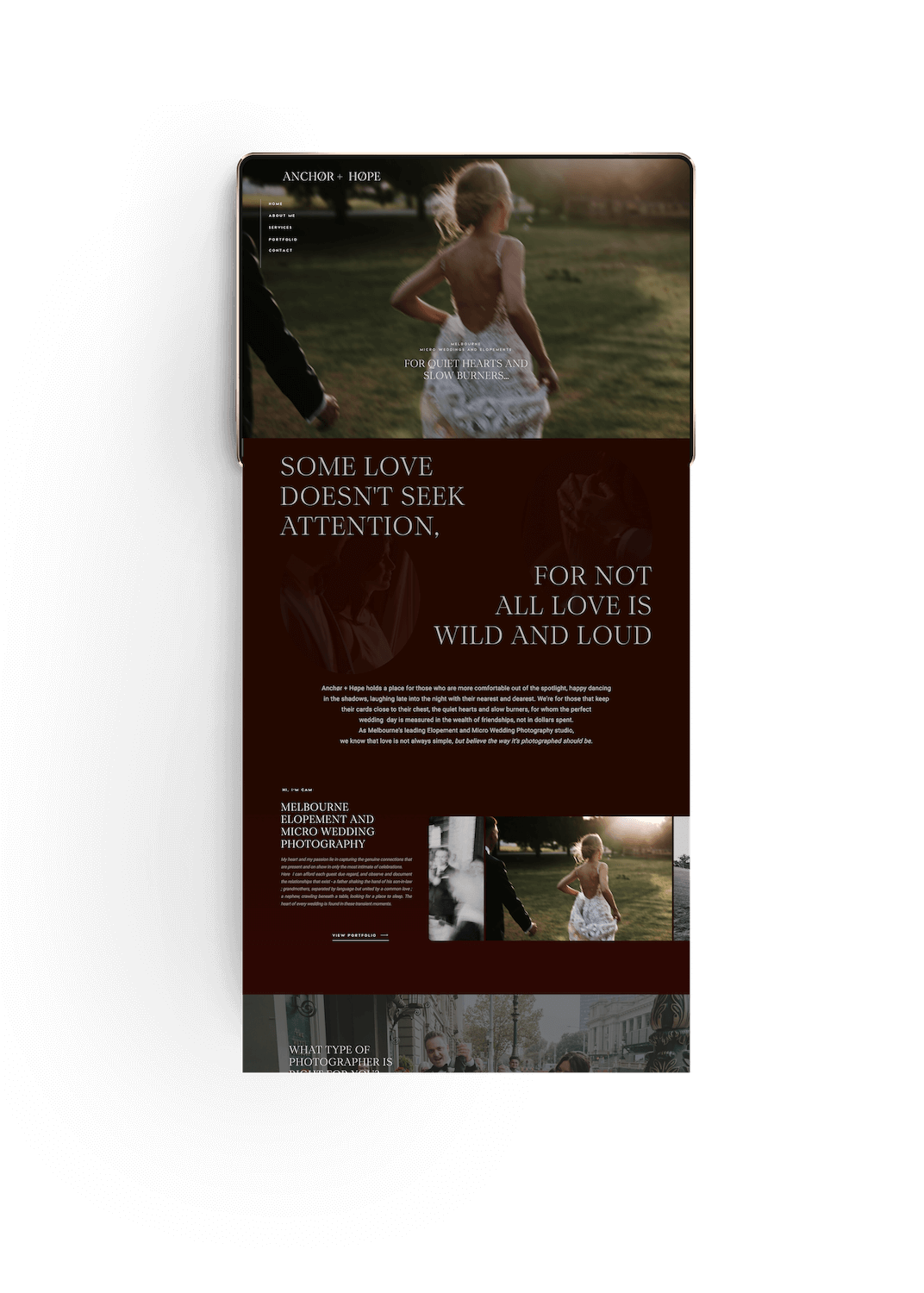 Showit website for wedding photographer Chelle Winnie, made with Showit template Silk Skye