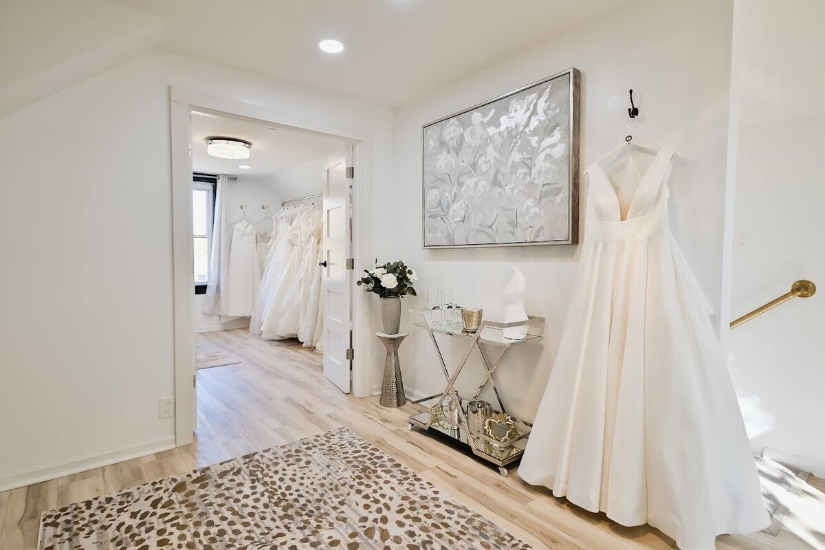 bride smiling at dress appointment