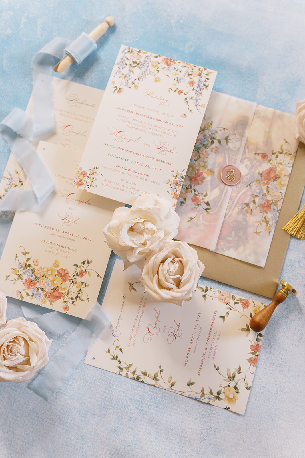Spring florals Hindu wedding invitation 6