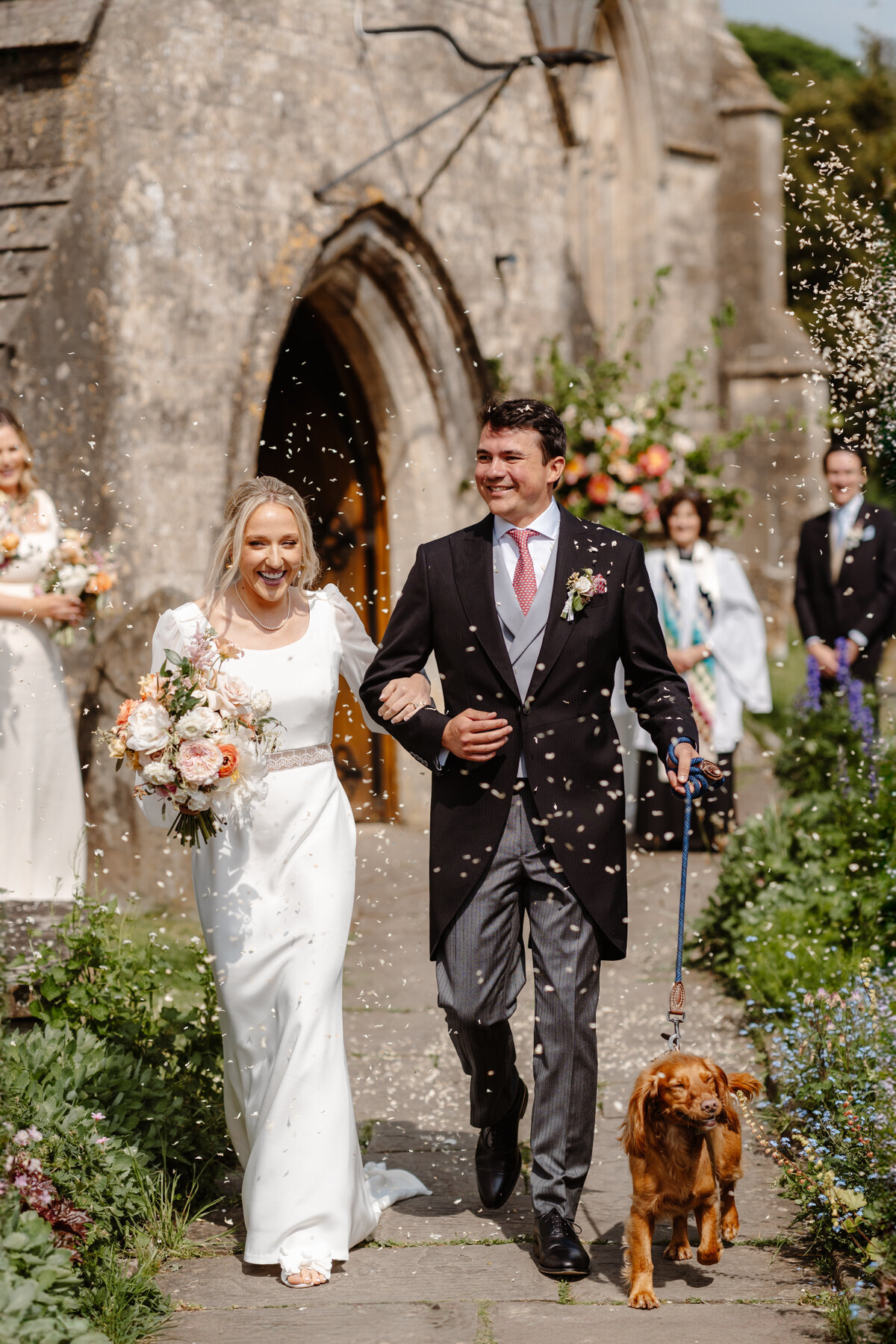 St. Mary's Church Wedding Ceremony in Marshfield - Confetti with Cocker Spaniel