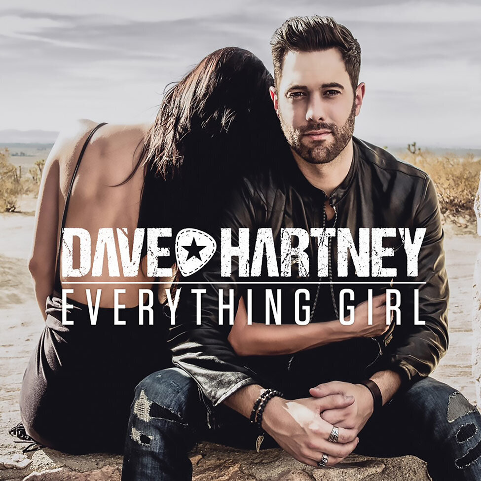 Single Cover featuring artist Dave Hartney sitting in desert with girl bside him her arm wrapped around his waist with her back toward camera Title Everything Girl