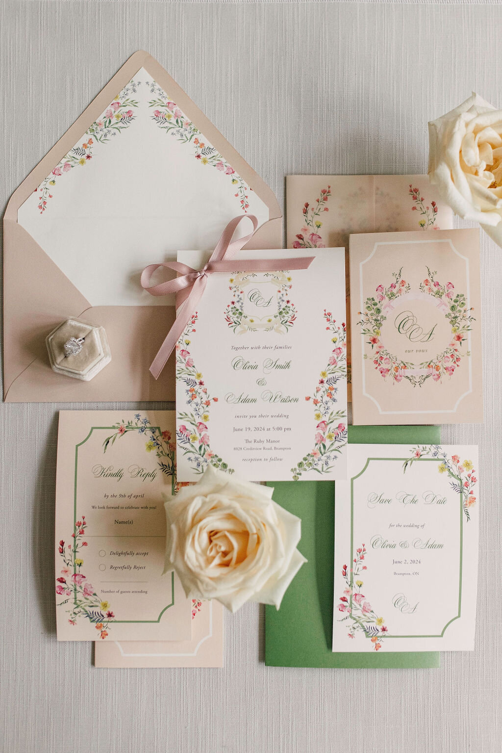 Blush and green Meadow stylehoot invitation 1