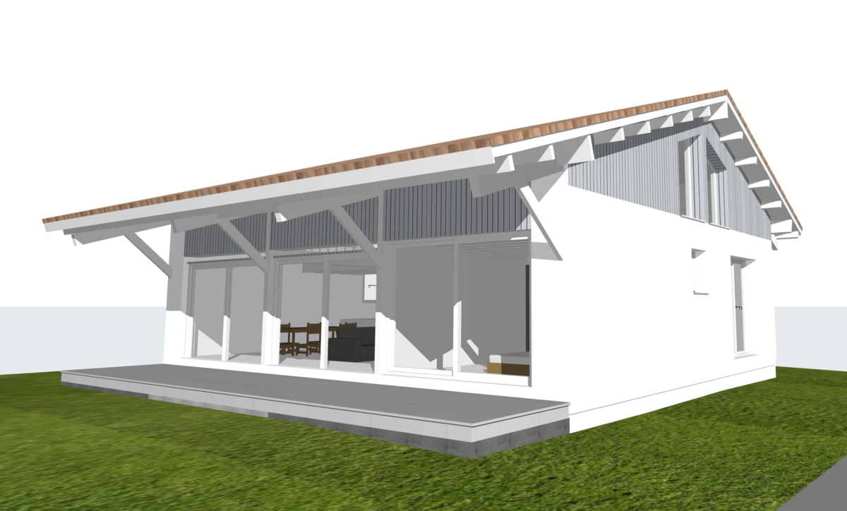 Vue de la Maison Girolle 3 travées, projet d’architecture respectueux de l’environnement – Jessica Eberlé