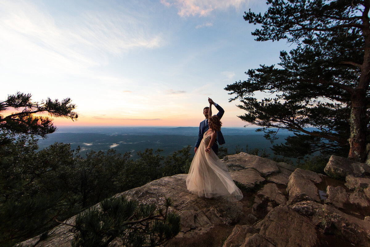 Dancing during a dreamy sunset shoot during a 10 year anniversary renewal of vows on Cheaha Mountain in Delta, Alabama.
