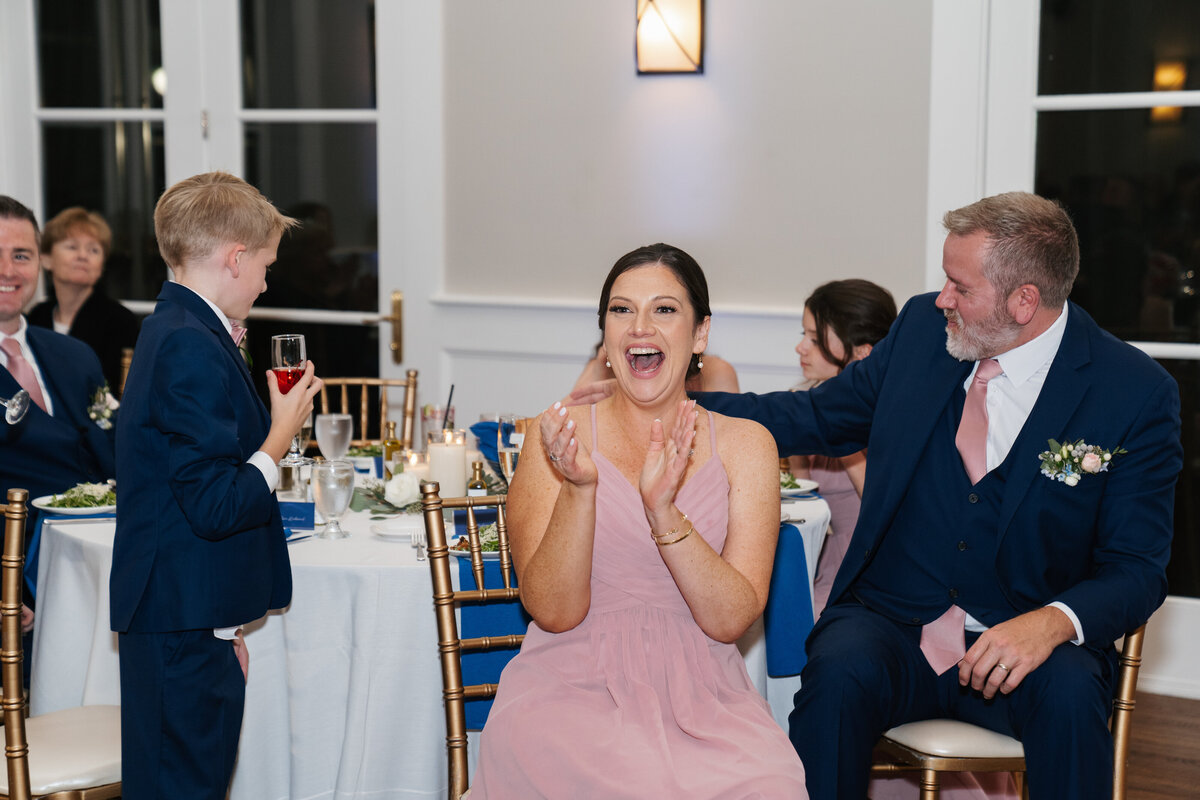 Candid wedding reception moments at Waverly Oaks in Plymouth