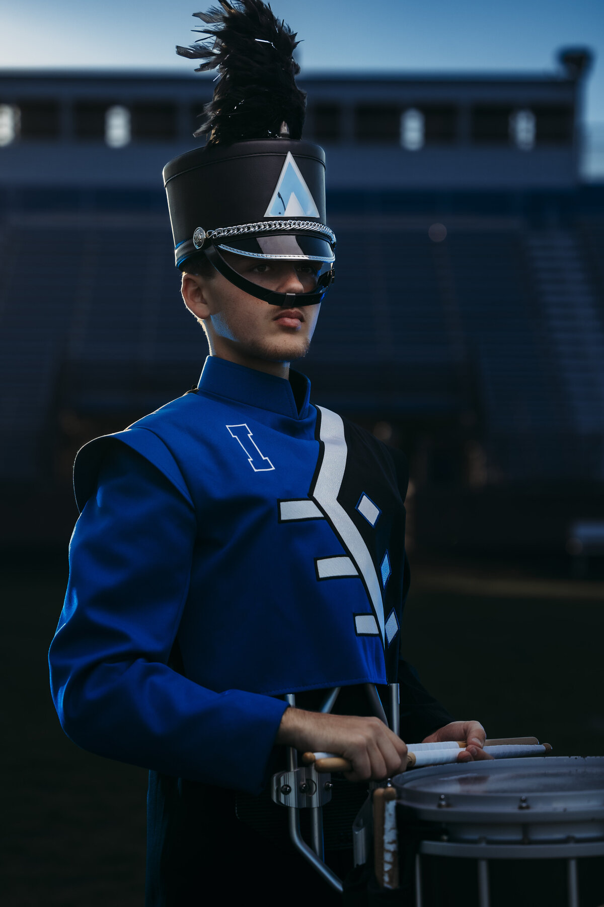 Ionia high school band portrait of lead snare drummer. 