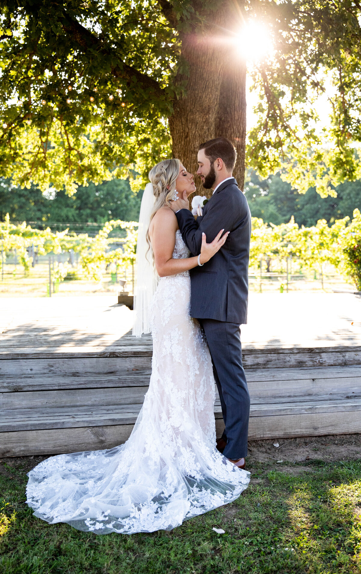 bride and groom embracing
