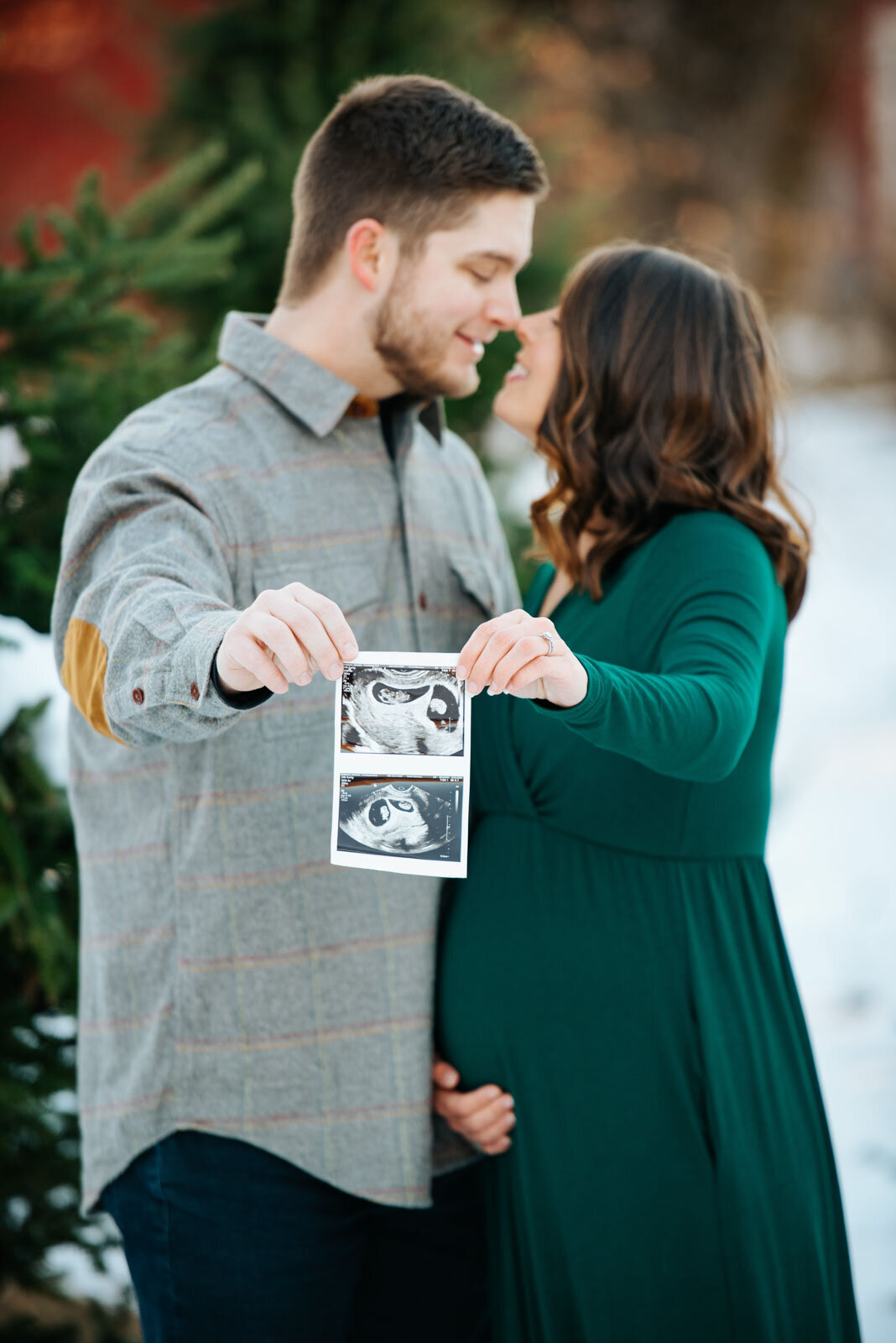 pregnancy maternity announcement ultrasound winslow farm christmas tree vermont