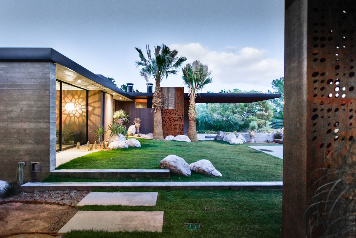 View from outdoor living area towards master bedroom outdoor living