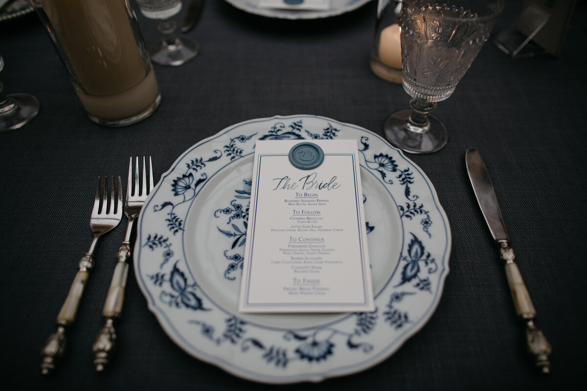 Up close image of dinnerware at Ada Restaurant for Intimate Wedding Under Tent