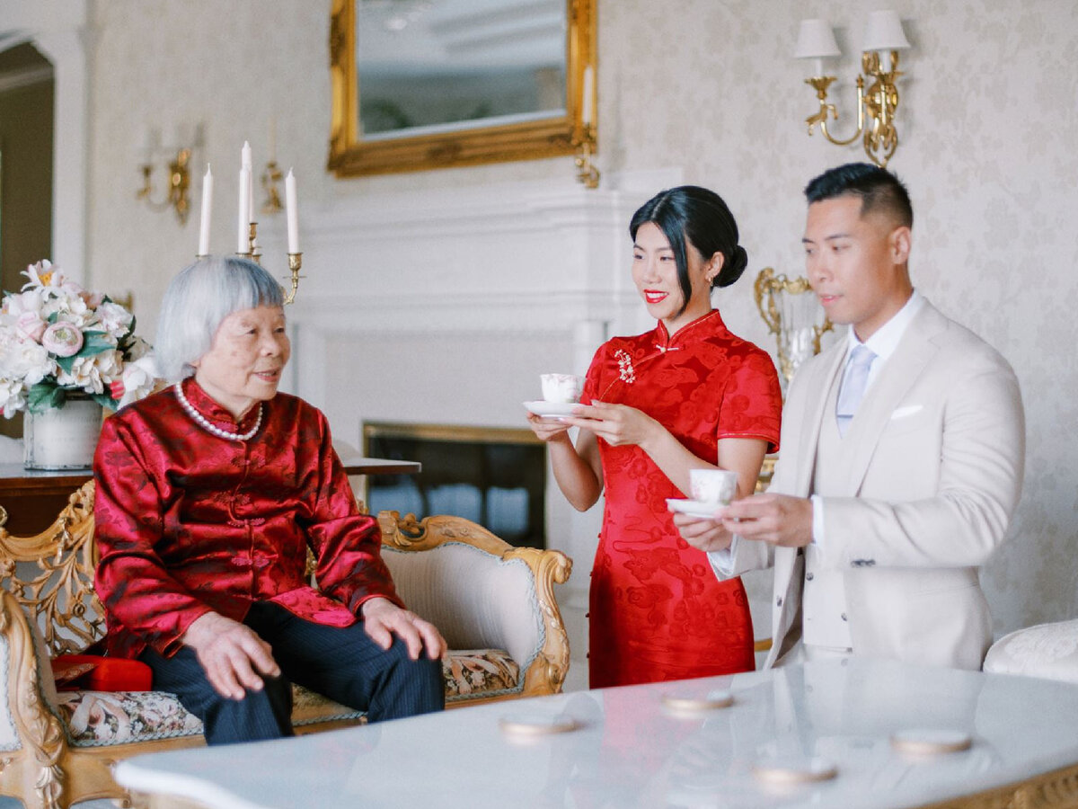 hair and makeup for Chinese tea ceremony