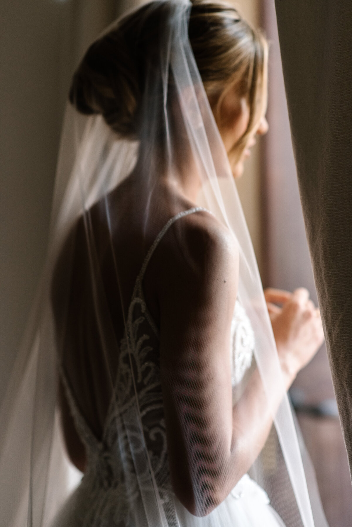 bride with veil at cap rocat in mallorca