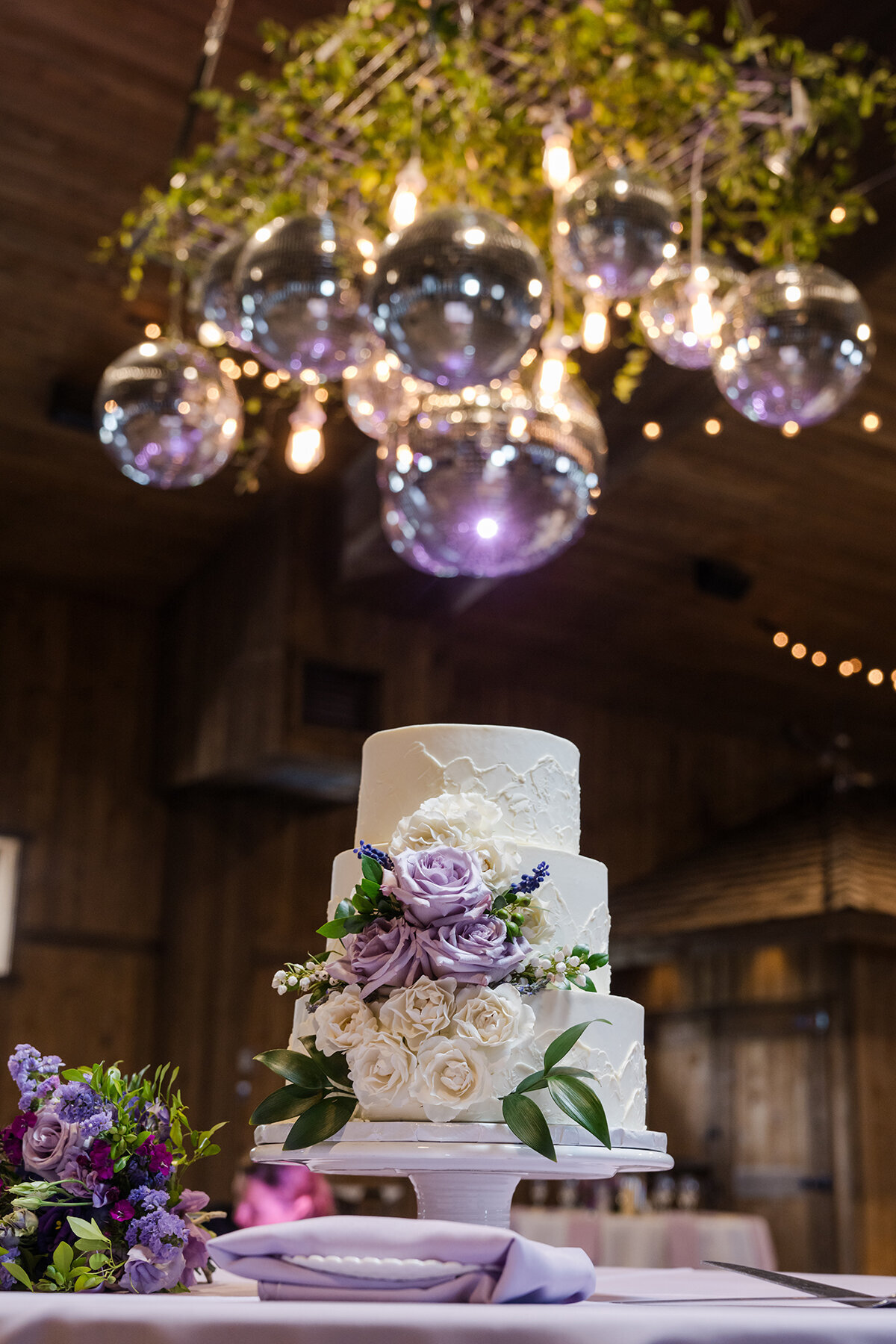 disco ball wedding decor and cake