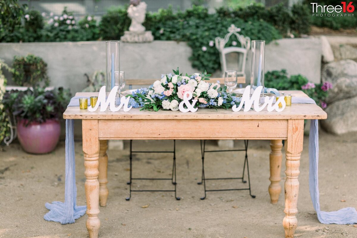 Sweetheart table prepped for the newly married couple