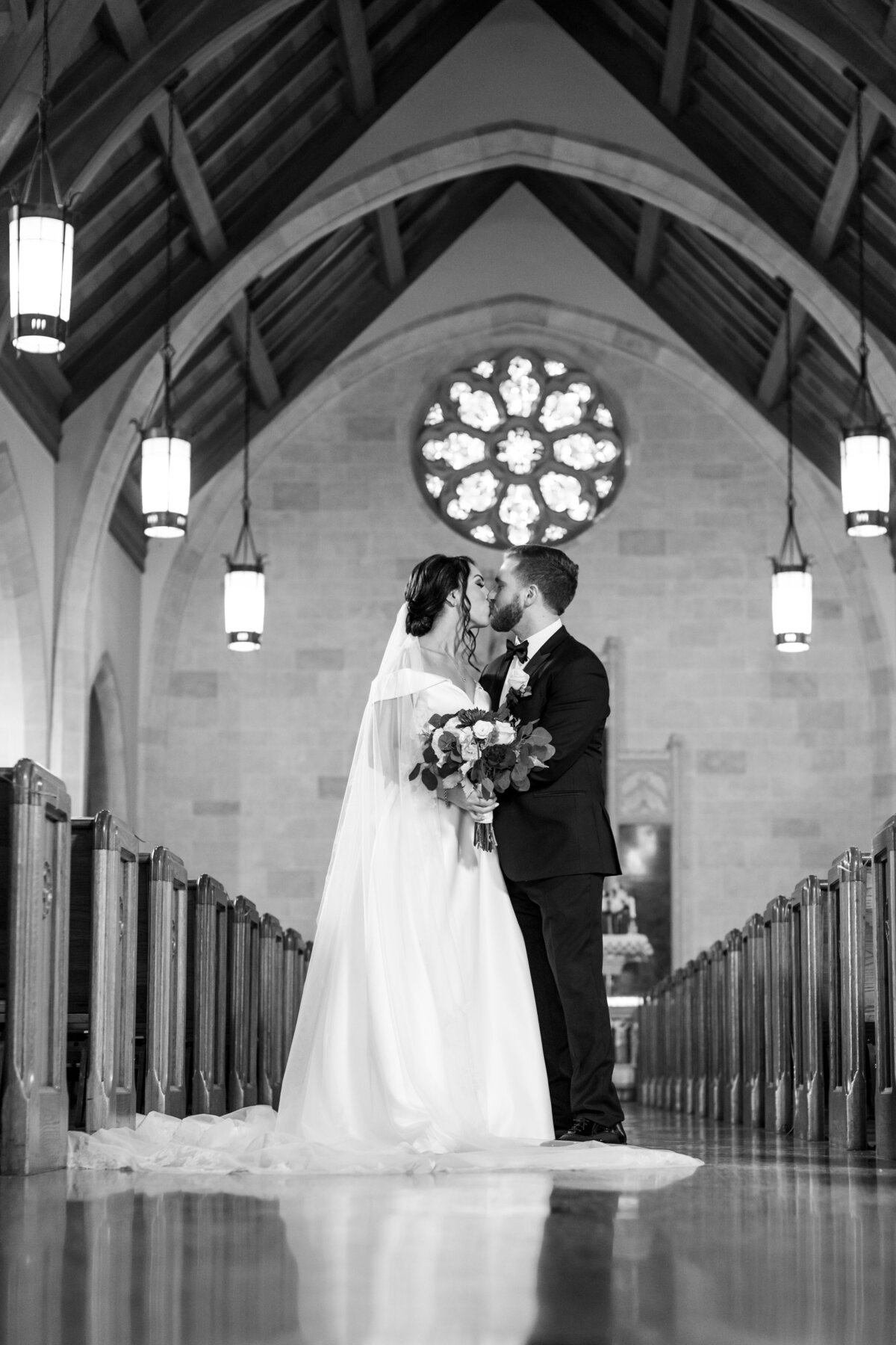 Black and White Church Bride and Groom Picture