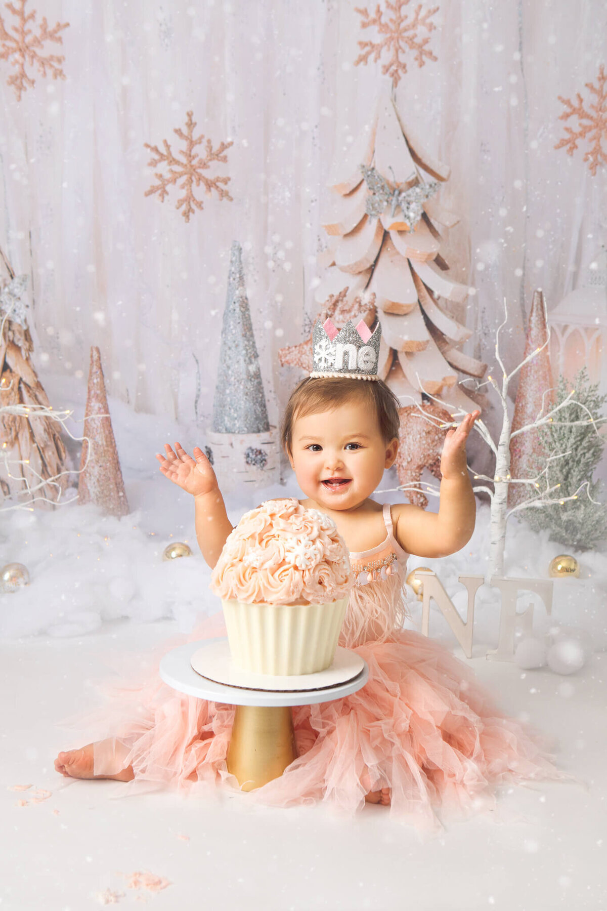 Baby's first cake smash winter onederland theme photographed in Los Angeles by Elsie Rose Photography - Los Angeles newborn photographer