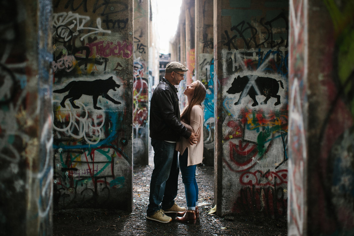 Graffiti Pier Philadelphia engagement session, photographed by Sweetwater.