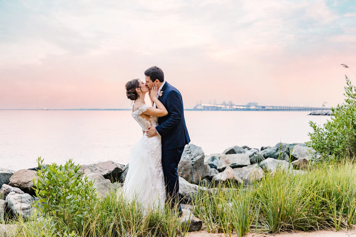 Sunset wedding photos at the Chesapeake Bay  Beach Club