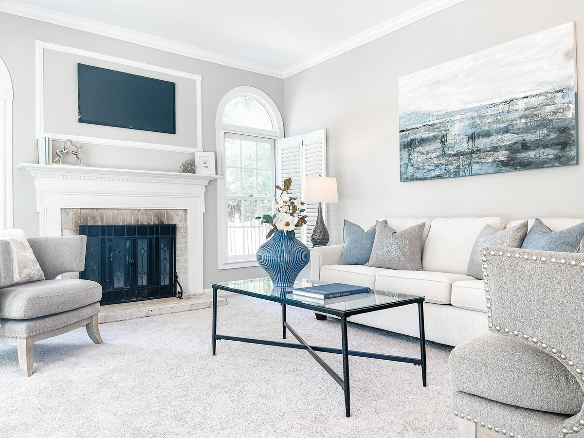 Living room with blue accents