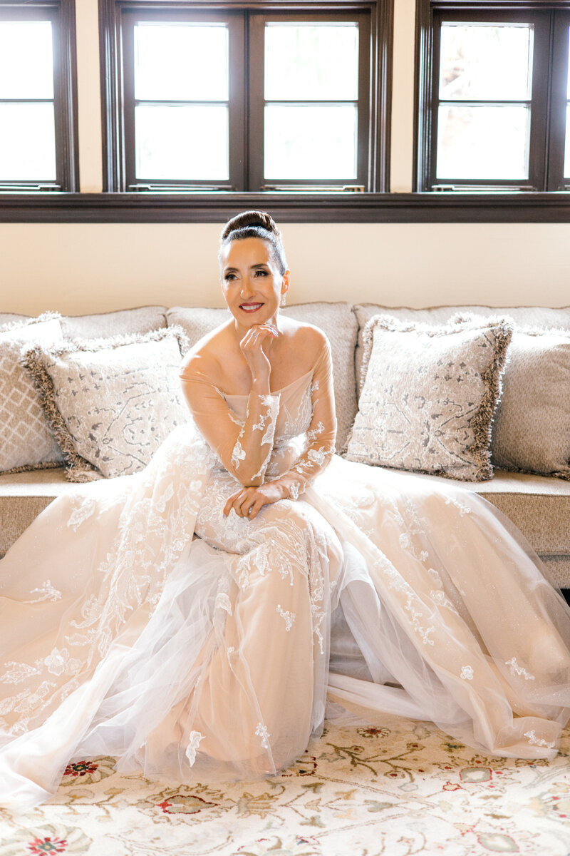 bride on sofa at casa feliz winter park
