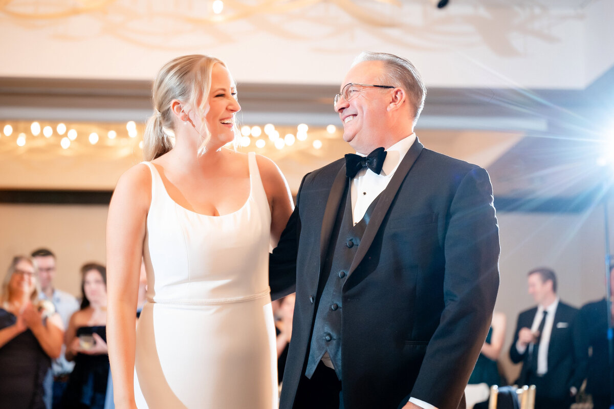 dad daughter smiling  Airport Marriott Pittsburgh wedding