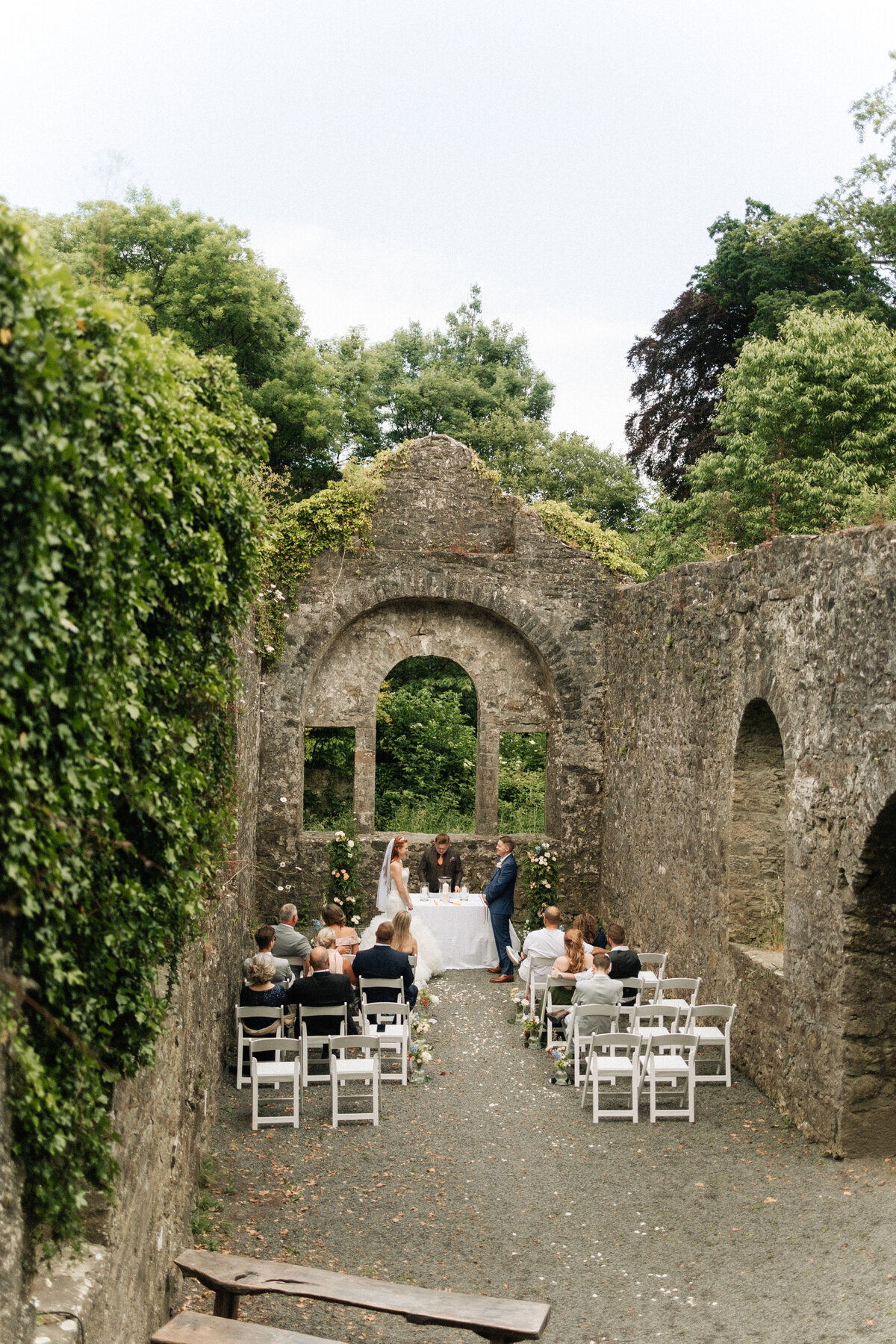 An intimate wedding ceremony at  a castle venue in Ireland.