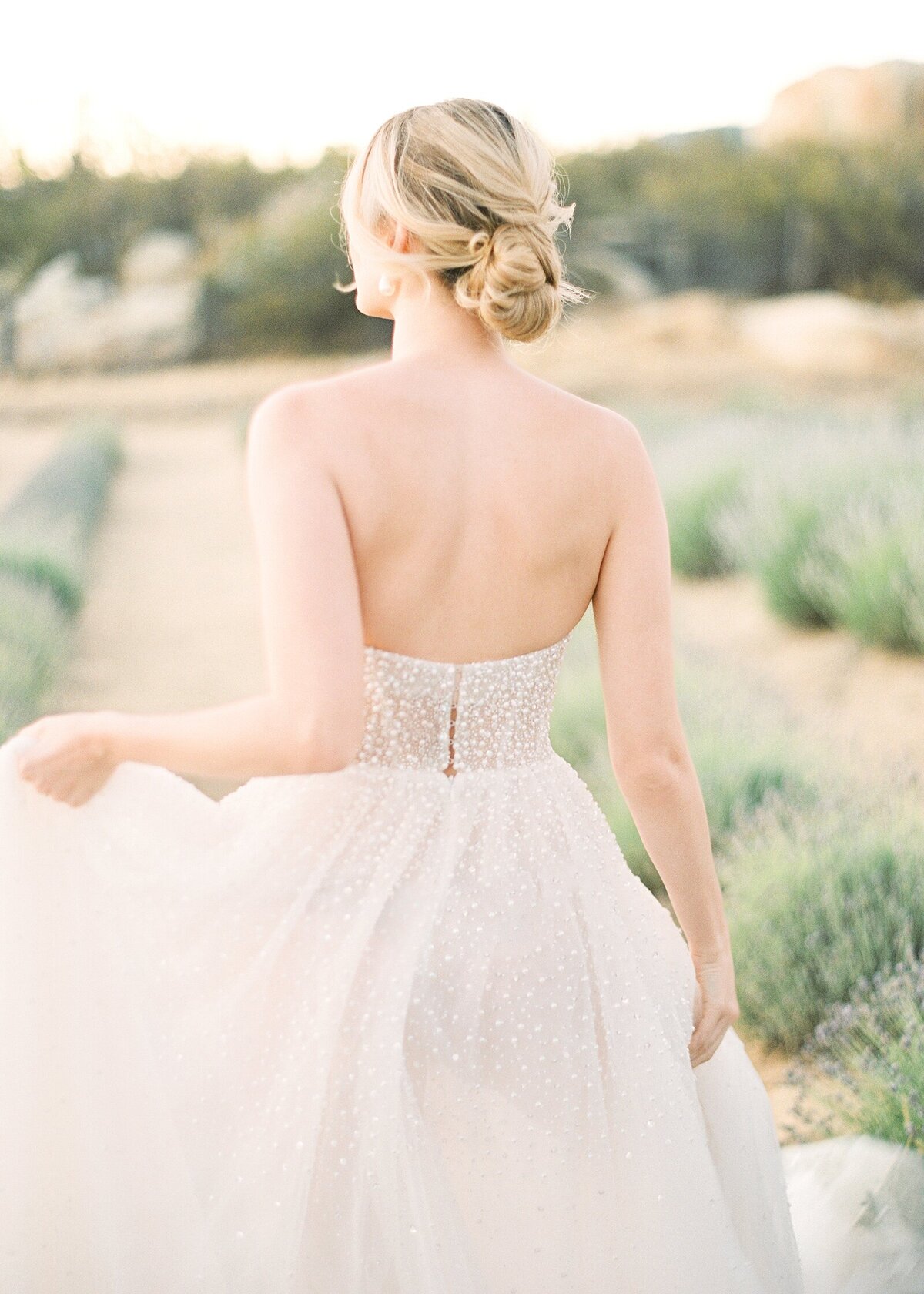 Bridal Editorial Photoshoot at the Lavender Fields in Fork and Plow Lavender Farms by Lisa Riley Photography based in La Jolla, California.