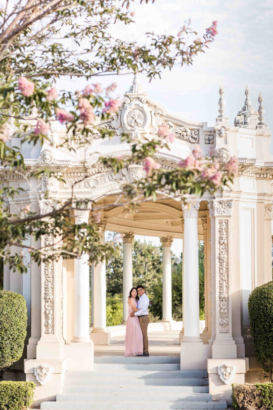 engaged couple at organ pavilion balboa park san diego