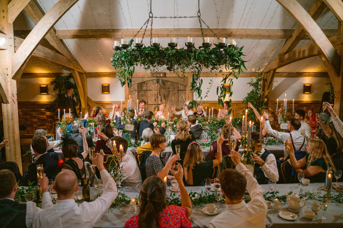 the speeches and wedding reception at this cotswold barn wedding