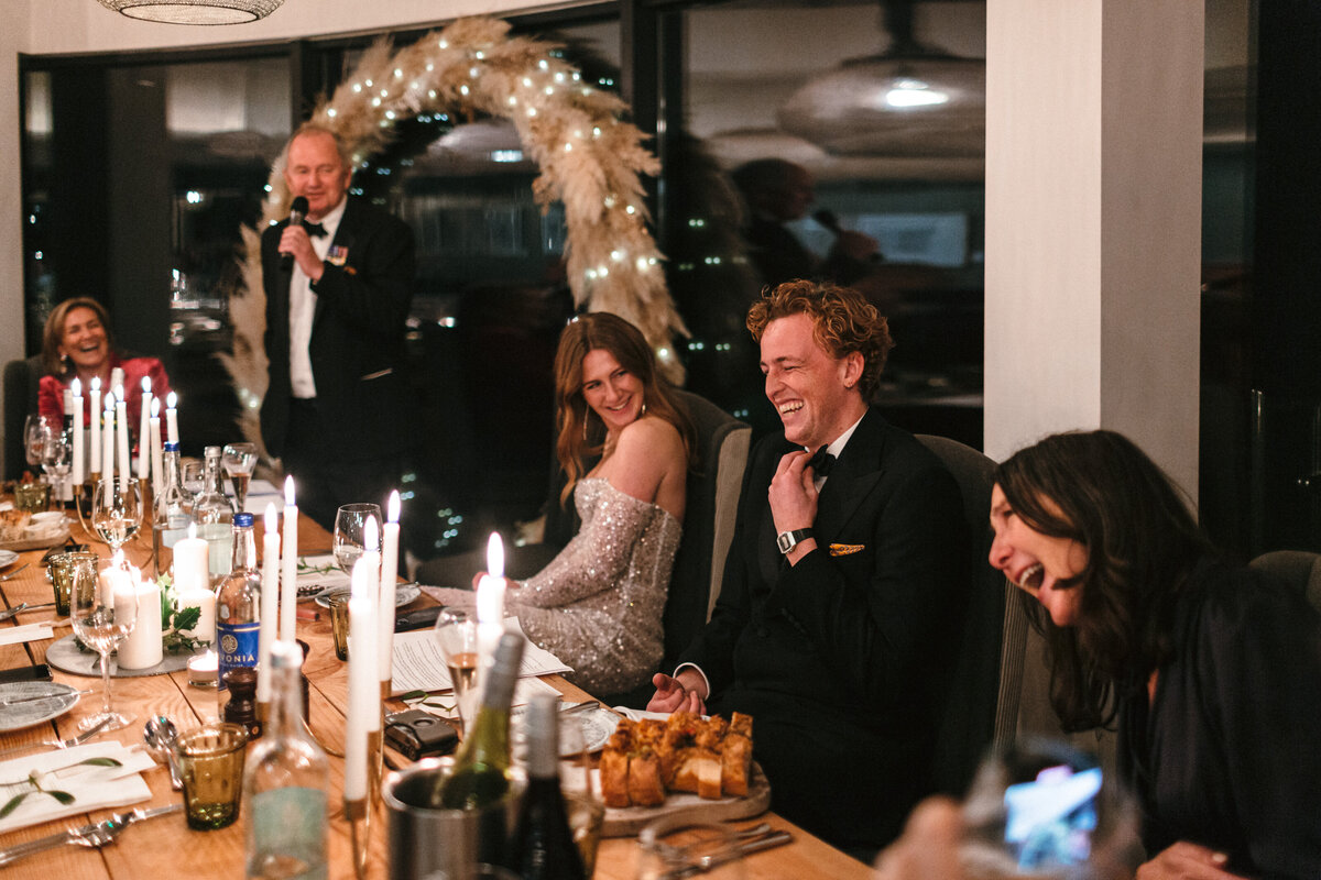 Speeches at winter wedding at Gara Rock 