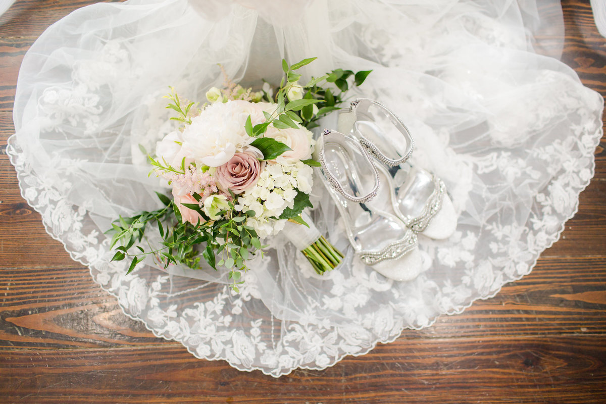 Wedding Dress and Bouquet at Haseltine Estate