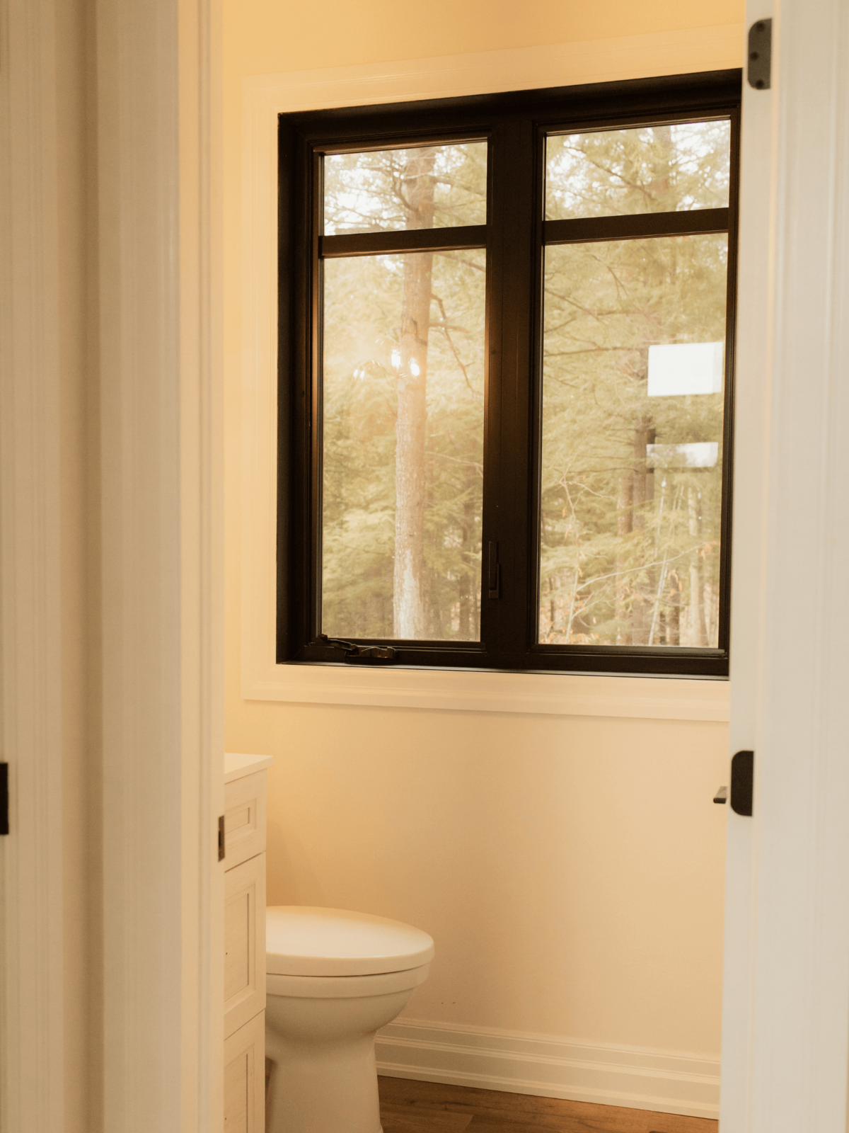 Timber frame house build Haliburton Highlands with custom craftsmanship, large windows, and sustainable materials.