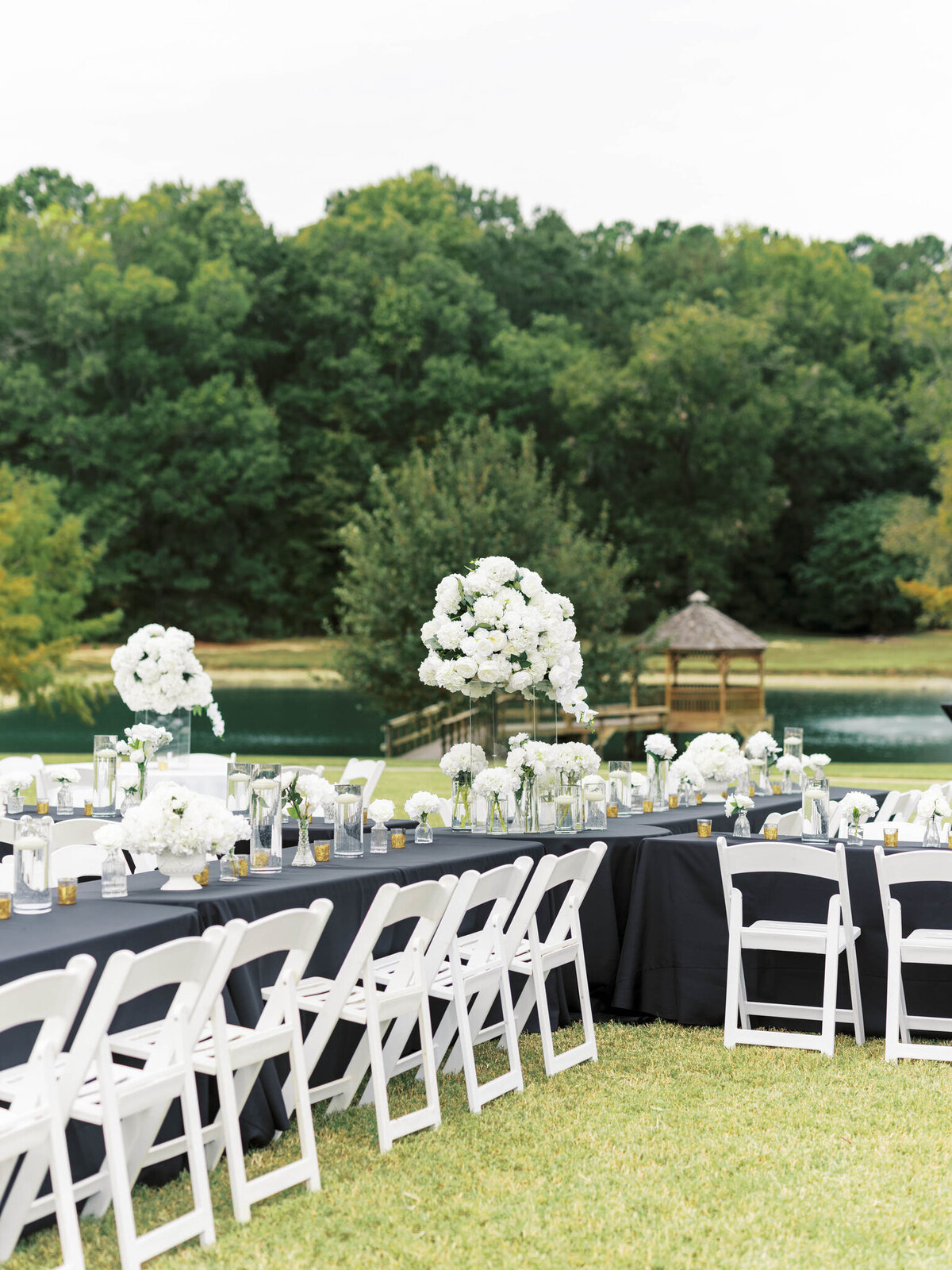 Shaoleen & Colin American Black + White Wedding- reception details 3 x shape estate tables