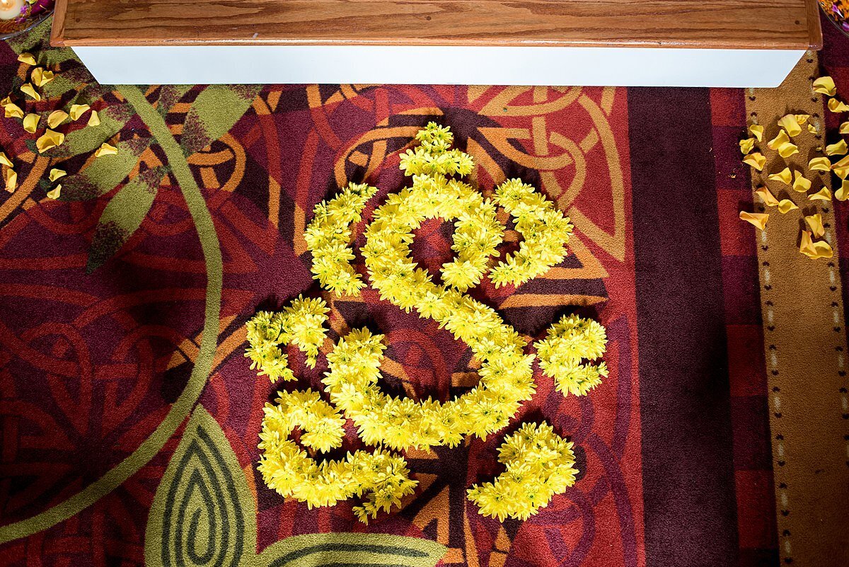 Yellow rose petal monogram for Indian wedding in Nashville, TN