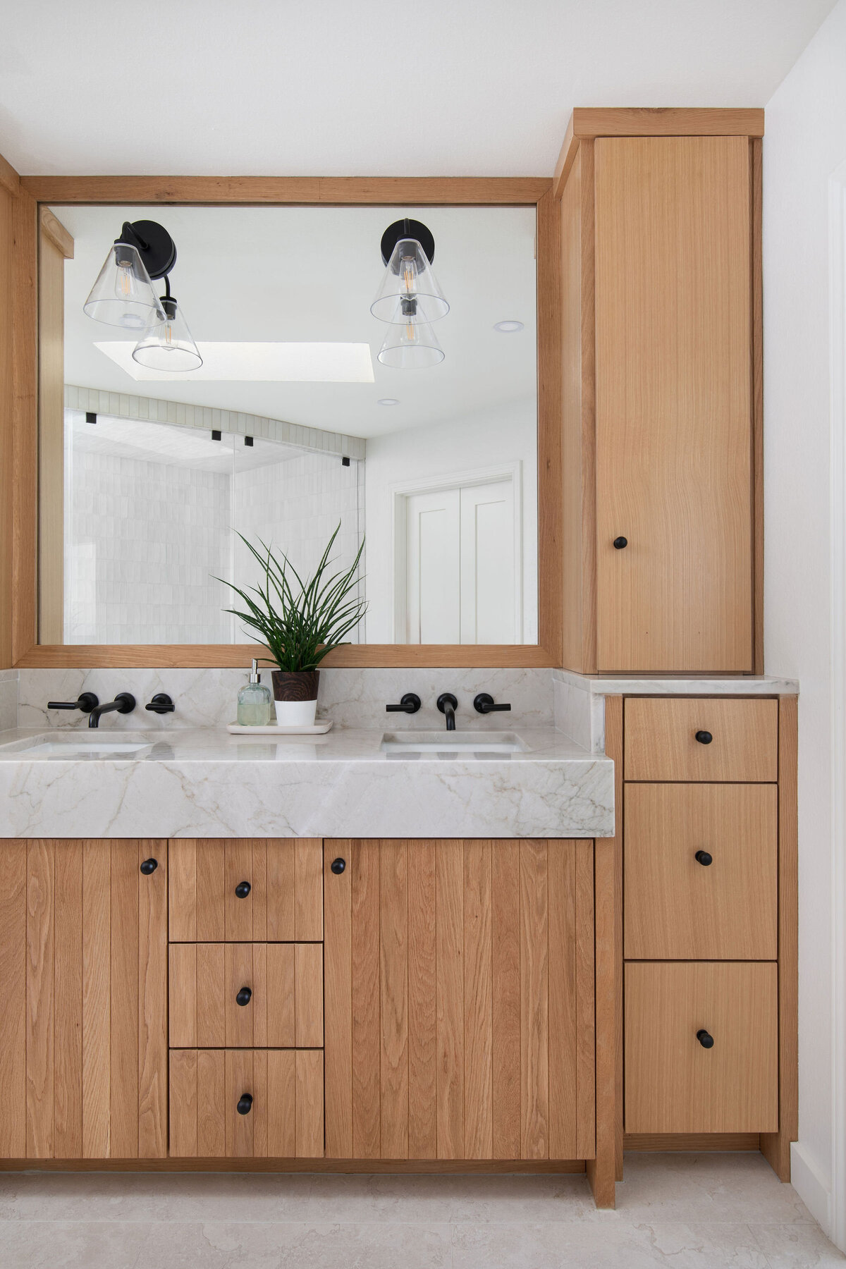 Hello Home modern bathroom remodel neutral wood and tile 2
