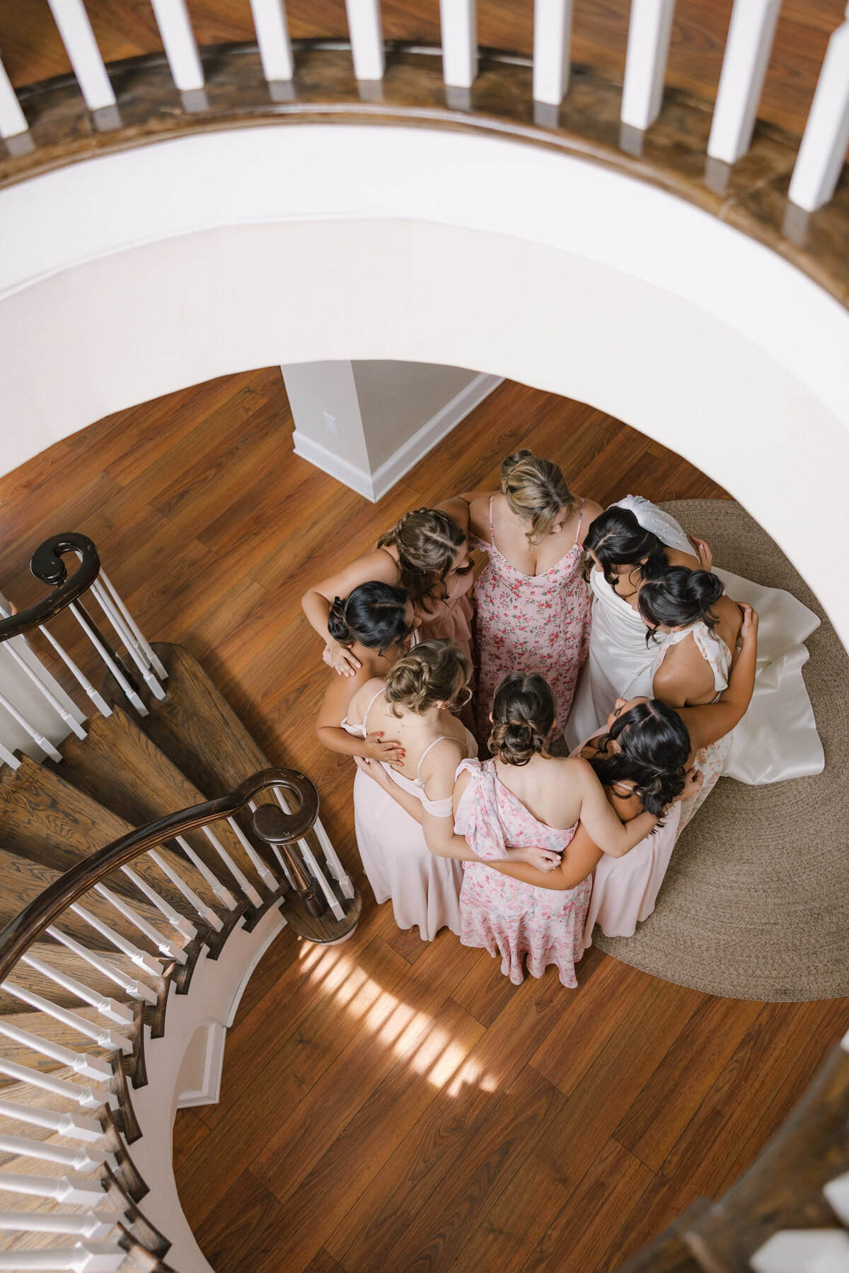 bridesmaid and bride waiting for ceremony. garden lake wedding