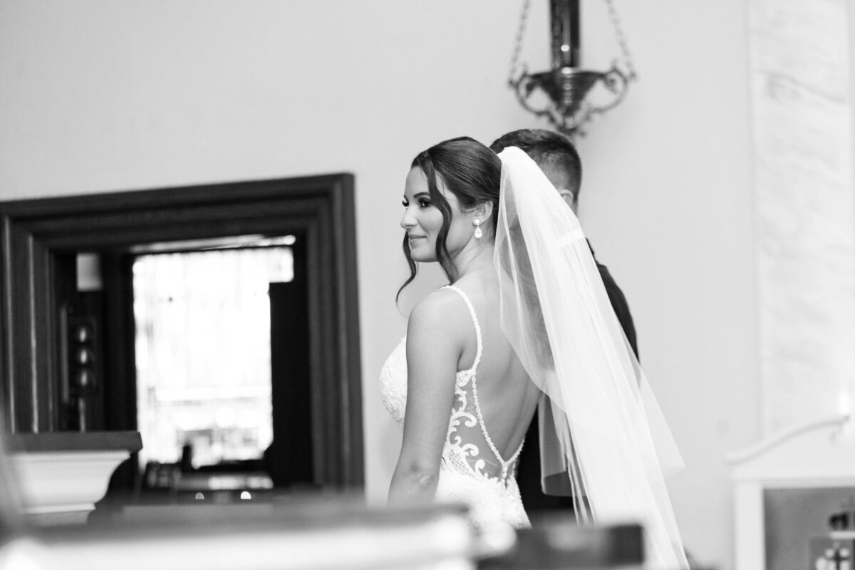 Bride thinking during wedding ceremony. 