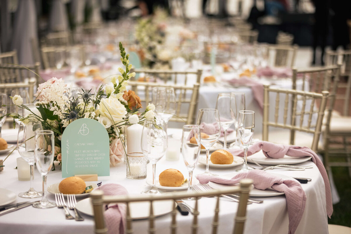 Wedding Reception Pink Round Table Setting