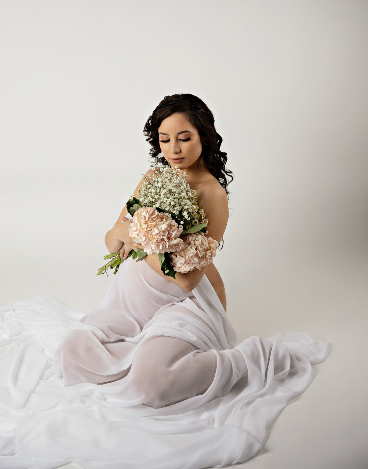 florals draped fabric expectant mom maternity photography session