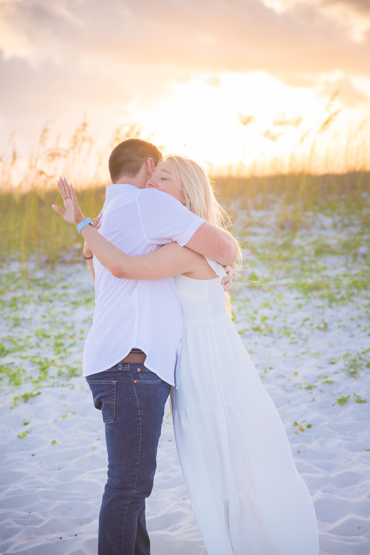girl looking at ring after proposal