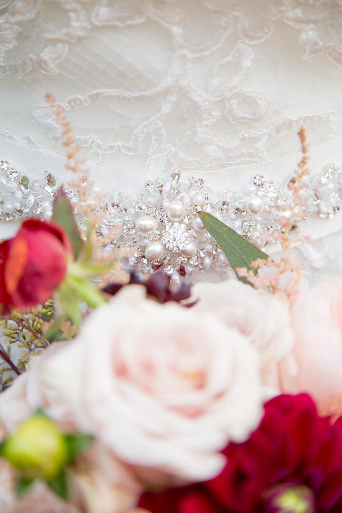 Beautiful beading on a wedding dress belt