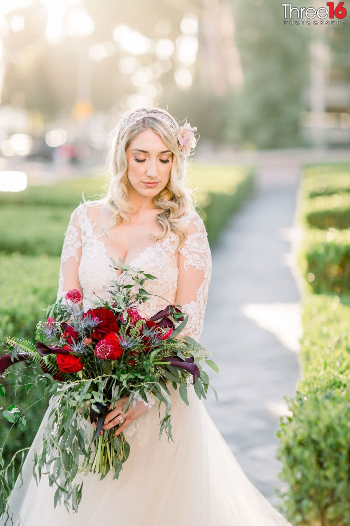 Beautiful Bride and her Bouquet of Flowers