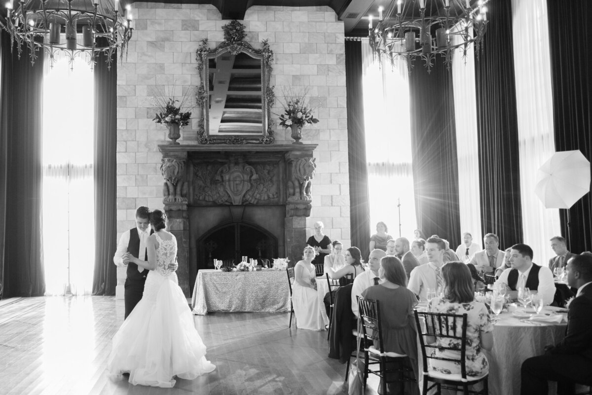 bride and groom dancing at Dover Hall luxury wedding day
