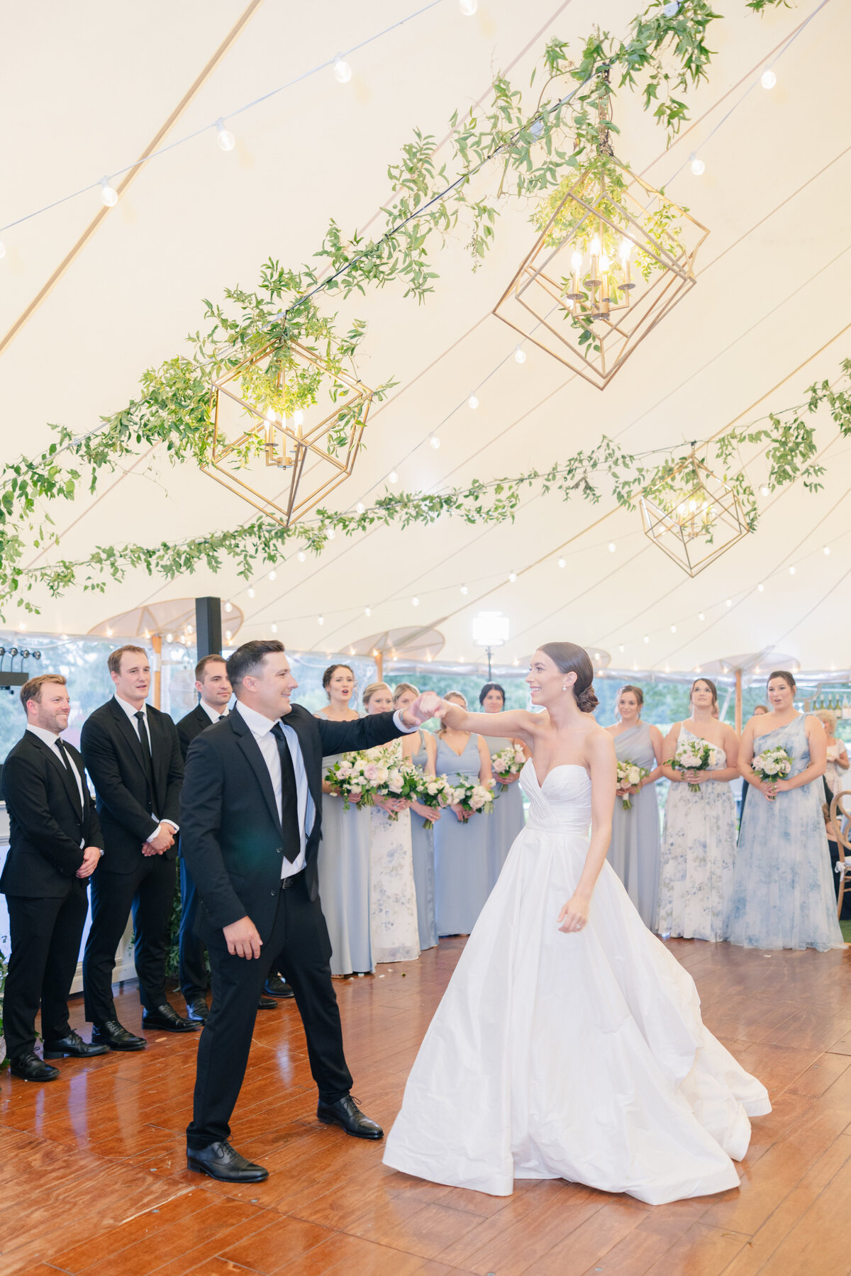 Reception lighting for tented wedding