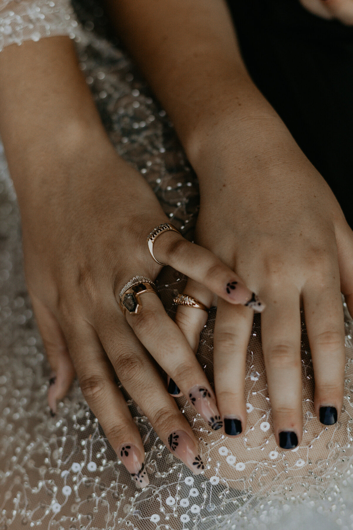 close up of brides hands