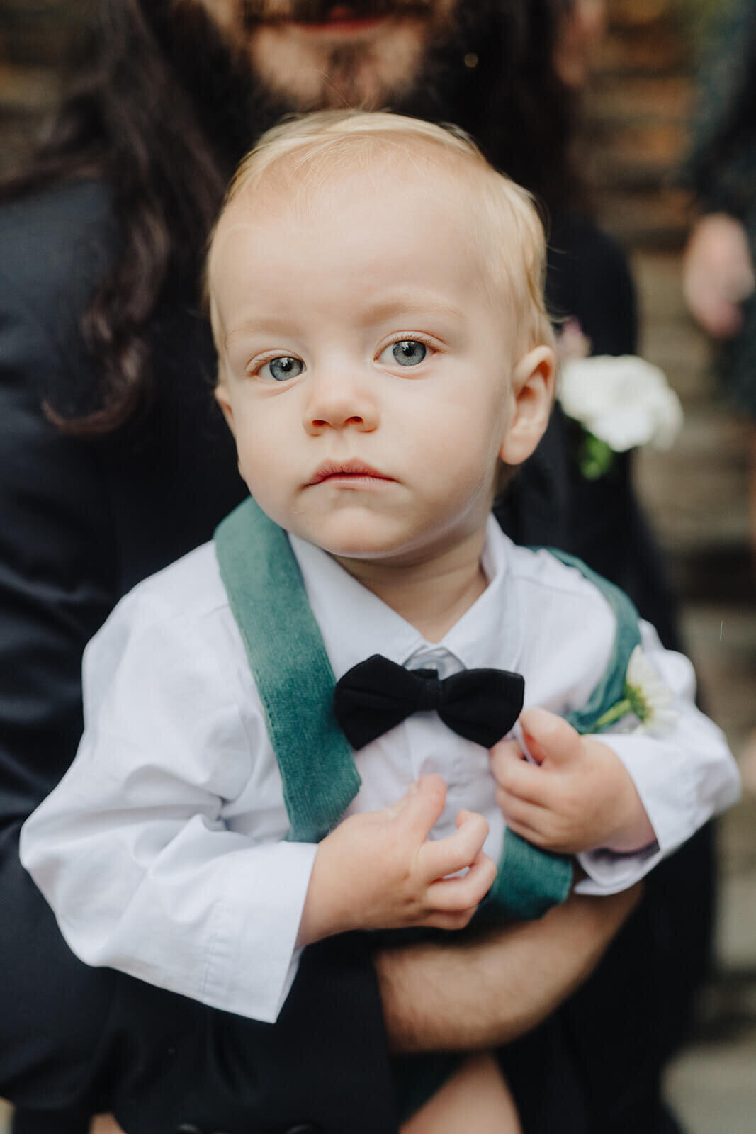 Baby dressed in shirt and bowtie