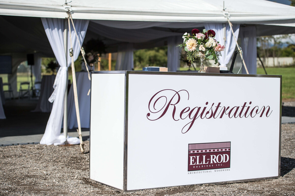 Ottawa event photos of the registration desk at an anniversary celebration for Ell-Rod.  Captured by JEMMAN Photography COMMERCIAL