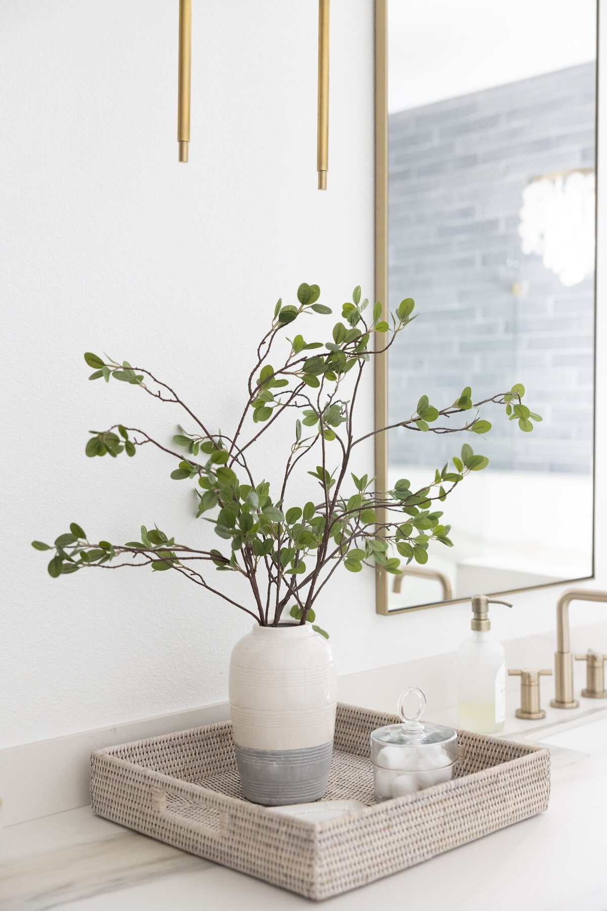 dewine design orlando interior designer contemporary coastal primary bathroom green plant on counter on counter